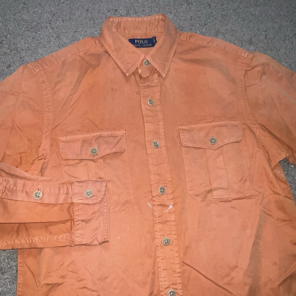 Polo Ralph Lauren Shirt Men's M Orange Long Sleeve Button Up Utility Safari